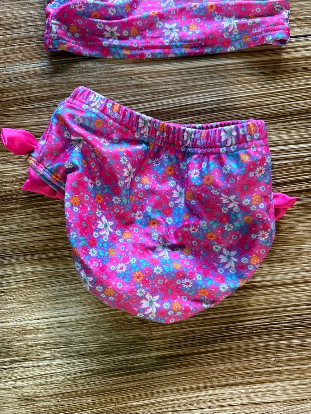 Girls' Bright Pink Floral Two-Piece Swim Set with Bow Straps